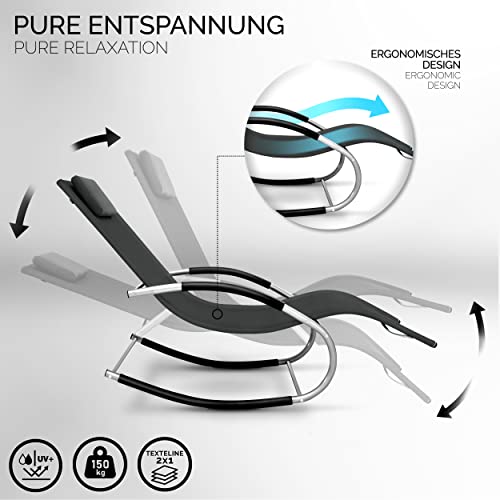 tillvex Relaxliege Gartenliege faltbar | Liegestuhl wetterfest | Schwungliege 150 kg Belastung | Sonnenliege atmungsaktiv (Anthrazit) - 3