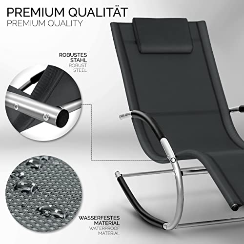 tillvex Relaxliege Gartenliege faltbar | Liegestuhl wetterfest | Schwungliege 150 kg Belastung | Sonnenliege atmungsaktiv (Anthrazit) - 5