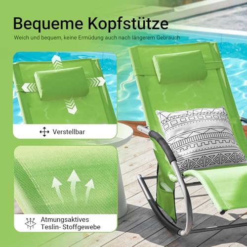 SoBuy OGS28-GRx2 2-er Set Swingliege Schaukelliege Sonnenliege Liegestuhl Gartenliege mit Tasche Gewebe in Grün - 4