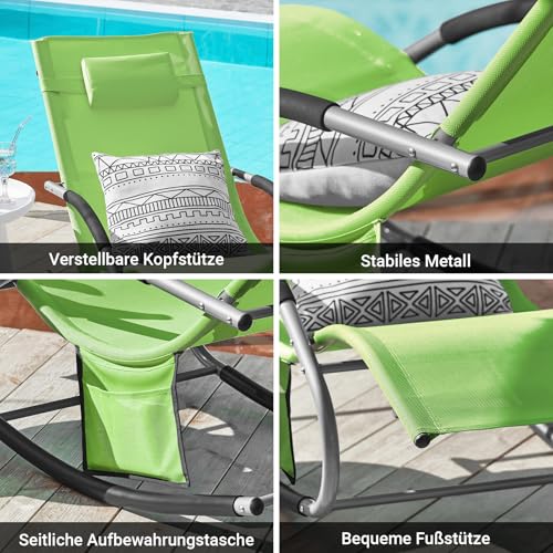 SoBuy OGS28-GRx2 2-er Set Swingliege Schaukelliege Sonnenliege Liegestuhl Gartenliege mit Tasche Gewebe in Grün - 6