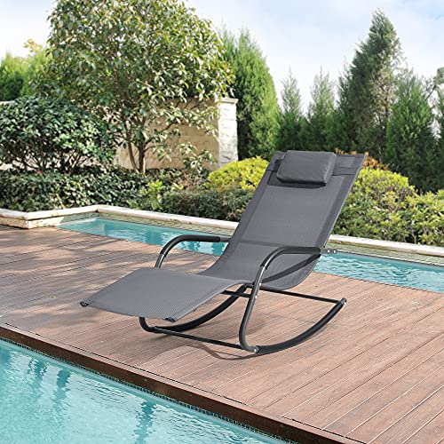 [en.casa] Schaukelliege Caracena 147x63x89cm Sonnenliege bis 120kg Schwingliege Schaukelnd Dunkelgrau - 2