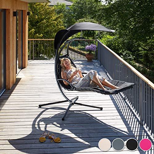 TecTake 800783 Hängeliege mit Gestell, Schwebeliege mit Sonnenschirm, Indoor & Outdoor, inkl. Polsterauflage mit Kopfkissen, für Garten, Terrasse und Balkon - Diverse Farben - (Pink | Nr. 403435) - 2