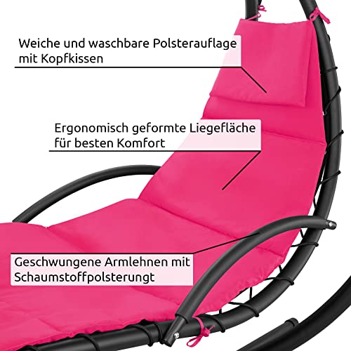 TecTake 800783 Hängeliege mit Gestell, Schwebeliege mit Sonnenschirm, Indoor & Outdoor, inkl. Polsterauflage mit Kopfkissen, für Garten, Terrasse und Balkon – Diverse Farben – (Pink | Nr. 403435) - 4