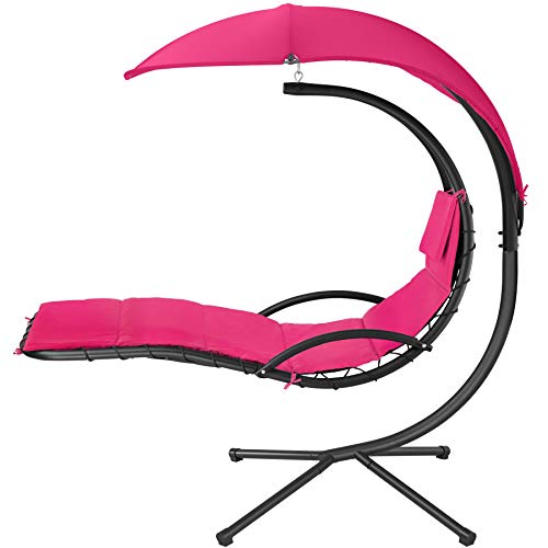 TecTake 800783 Hängeliege mit Gestell, Schwebeliege mit Sonnenschirm, Indoor & Outdoor, inkl. Polsterauflage mit Kopfkissen, für Garten, Terrasse und Balkon - Diverse Farben - (Pink | Nr. 403435) - 9