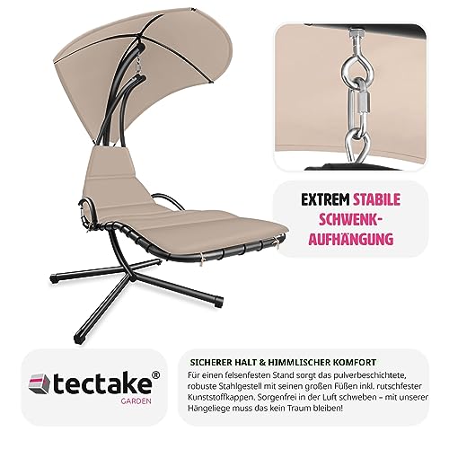 TecTake 800783 Hängeliege mit Gestell, Schwebeliege mit Sonnenschirm, Indoor & Outdoor, inkl. Polsterauflage mit Kopfkissen, für Garten, Terrasse und Balkon – Diverse Farben – (Beige | Nr. 403432) - 3