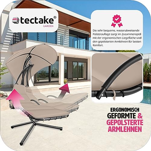 TecTake 800783 Hängeliege mit Gestell, Schwebeliege mit Sonnenschirm, Indoor & Outdoor, inkl. Polsterauflage mit Kopfkissen, für Garten, Terrasse und Balkon – Diverse Farben – (Beige | Nr. 403432) - 4