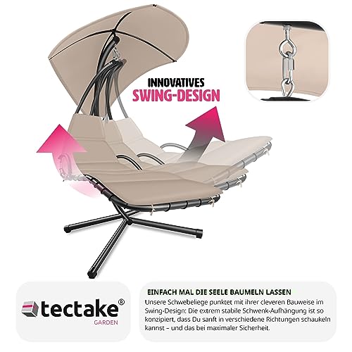 TecTake 800783 Hängeliege mit Gestell, Schwebeliege mit Sonnenschirm, Indoor & Outdoor, inkl. Polsterauflage mit Kopfkissen, für Garten, Terrasse und Balkon – Diverse Farben – (Beige | Nr. 403432) - 5