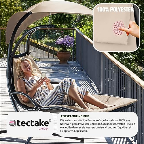 TecTake 800783 Hängeliege mit Gestell, Schwebeliege mit Sonnenschirm, Indoor & Outdoor, inkl. Polsterauflage mit Kopfkissen, für Garten, Terrasse und Balkon – Diverse Farben – (Beige | Nr. 403432) - 7