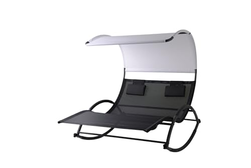 ALEOS. Doppel Schaukelliege Sonnenliege aus atmungsaktivem Kunststoffgewebe mit Kopfpolster und Dach ergonomisch geschwungen Modell: IOS - 3