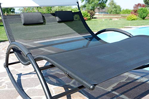 ALEOS. Doppel Schaukelliege Sonnenliege aus atmungsaktivem Kunststoffgewebe mit Kopfpolster und Dach ergonomisch geschwungen Modell: IOS - 7