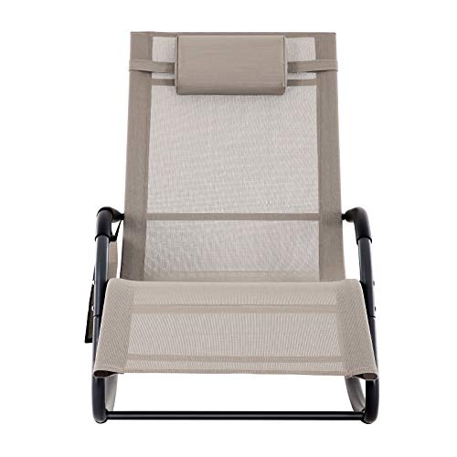 SONGMICS Sonneninsel, Gartenstuhl, Sonnenliege, Schaukelstuhl mit Kopfstütze und Seitentasche, Eisengestell, Kunstfasergewebe, atmungsaktiv, komfortabel, bis 150 kg belastbar, grau GCB23BR - 9