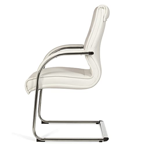 AMSTYLE Freischwinger Besucherstuhl Bezug Kunst-Leder Weiß | Design Schwingstuhl mit Armlehnen | Meetingstuhl ergonomisch mit Kippschutz | Konferenzstuhl feststehend - 4