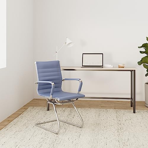 Wahson Freischwinger aus PU-Leder Besucherstuhl mit Chromgestell, Konferenzstuhl 2 Stück Marineblau (Marineblau) - 2