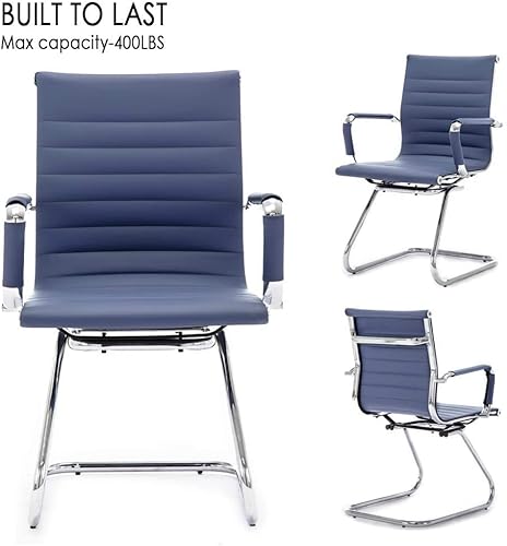 Wahson Freischwinger aus PU-Leder Besucherstuhl mit Chromgestell, Konferenzstuhl 2 Stück Marineblau (Marineblau) - 2