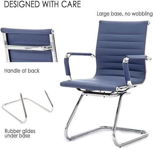 Wahson Freischwinger aus PU-Leder Besucherstuhl mit Chromgestell, Konferenzstuhl 2 Stück Marineblau (Marineblau) - 3