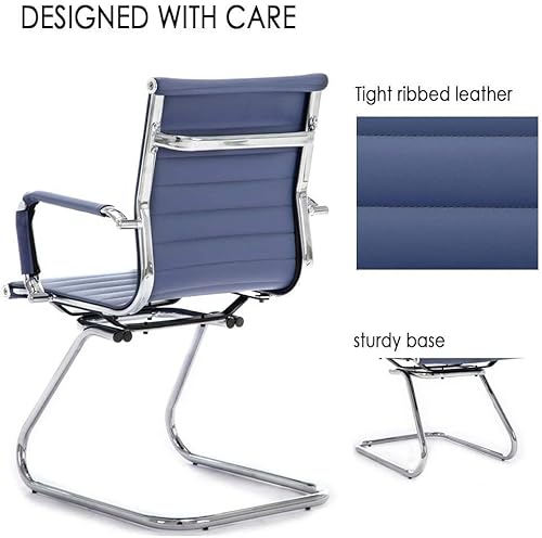 Wahson Freischwinger aus PU-Leder Besucherstuhl mit Chromgestell, Konferenzstuhl 2 Stück Marineblau (Marineblau) - 4