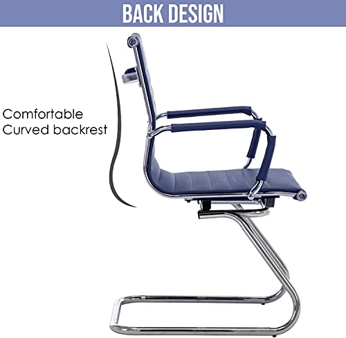 Wahson Freischwinger aus PU-Leder Besucherstuhl mit Chromgestell, Konferenzstuhl 2 Stück Marineblau (Marineblau) - 5