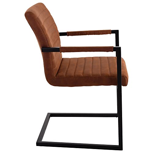 Raburg Esszimmerstuhl LUIS in Vintage-BRAUN - Mikrofaser, gepolsterter XL Schwingstuhl mit Armlehnen, edles Industrial Design, massives Gestell aus Stahl in SEIDEN-SCHWARZ, belastbar bis 120 kg - 2