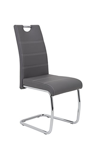 Apollo 4er Set Schwingstuhl Flora, Kunstleder grau, Griffmulde, Metallgestell verchromt, 42x57x98 cm - 7