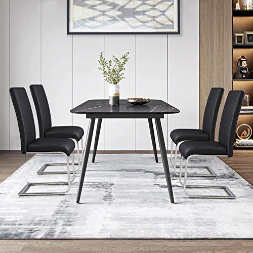 Yaheetech Esszimmerstühle 2er Set Esszimmerstuhl Schwingstuhl Freischwinger, 135 kg belastbar schwarz Kunstleder - 4