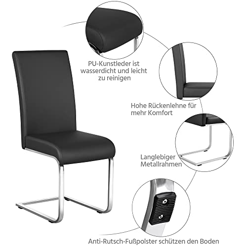 Yaheetech Esszimmerstühle 2er Set Esszimmerstuhl Schwingstuhl Freischwinger, 135 kg belastbar schwarz Kunstleder - 5