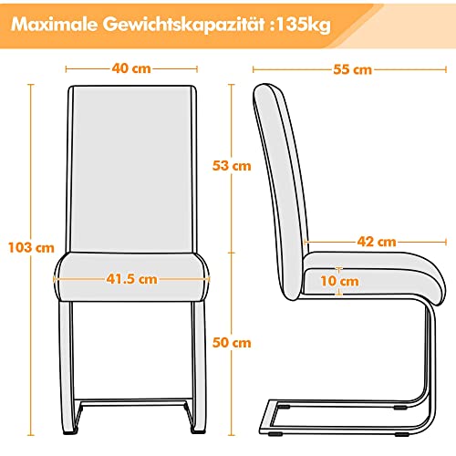 Yaheetech 6er Set Esszimmerstühle Wohnzimmerstuhl Küchenstuhl Schwingstuhl, Belastbarkeit 135 kg Hellgrau - 3