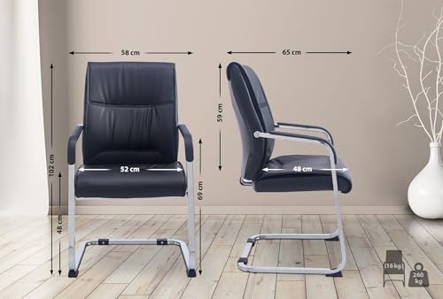 CLP XL-Freischwinger Anubis Mit Kunstlederbezug Und Gepolsterter Sitzfläche I Pflegeleichter Konferenzstuhl Mit Armlehne, Farbe:schwarz - 2