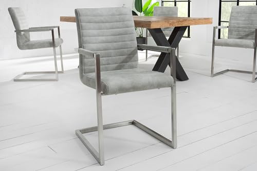 invicta INTERIOR Freischwinger Stuhl LOFT Stone grau mit Armlehne Gestell aus Edelstahl Esszimmerstuhl Armlehnenstuhl Konferenzstuhl - 3