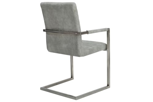 invicta INTERIOR Freischwinger Stuhl LOFT Stone grau mit Armlehne Gestell aus Edelstahl Esszimmerstuhl Armlehnenstuhl Konferenzstuhl - 7
