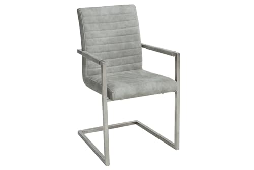 invicta INTERIOR Freischwinger Stuhl LOFT Stone grau mit Armlehne Gestell aus Edelstahl Esszimmerstuhl Armlehnenstuhl Konferenzstuhl - 8