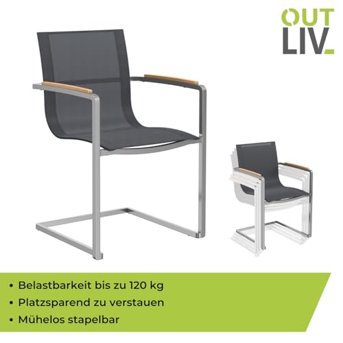 OUTLIV. Parla Freischwinger-Sessel, Gartensessel Edelstahl/Textilene, für Ihren Garten oder Balkon, Bespannung in Silber-Schwarz - 3