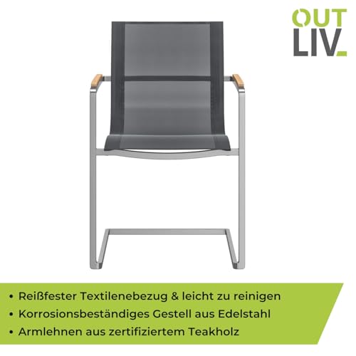 OUTLIV. Parla Freischwinger-Sessel, Gartensessel Edelstahl/Textilene, für Ihren Garten oder Balkon, Bespannung in Silber-Schwarz - 4