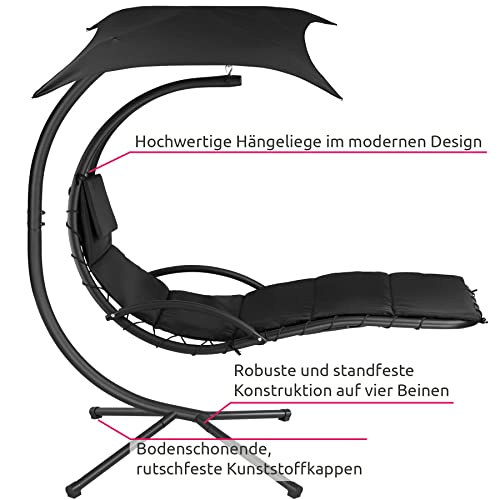 TecTake 800699 Hängeliege mit Gestell und Sonnendach mit UV Schutz, 195 x 118 x 202 cm, ergonomisch geformte Liegefläche, inkl. Sitz- und Kopfpolster – Diverse Farben – (Schwarz | Nr. 403074) - 3