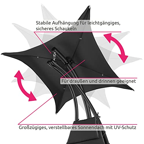 TecTake 800699 Hängeliege mit Gestell und Sonnendach mit UV Schutz, 195 x 118 x 202 cm, ergonomisch geformte Liegefläche, inkl. Sitz- und Kopfpolster – Diverse Farben – (Schwarz | Nr. 403074) - 5