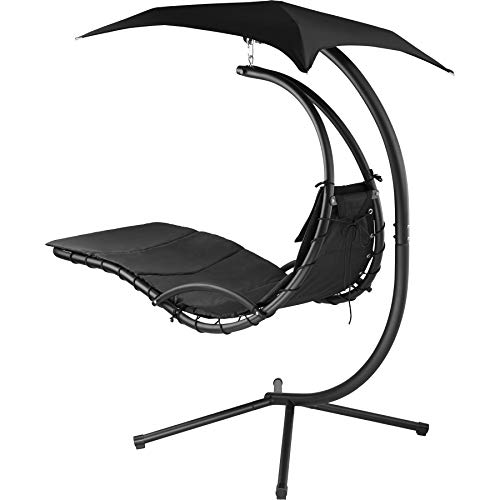TecTake 800699 Hängeliege mit Gestell und Sonnendach mit UV Schutz, 195 x 118 x 202 cm, ergonomisch geformte Liegefläche, inkl. Sitz- und Kopfpolster - Diverse Farben – (Schwarz | Nr. 403074) - 3