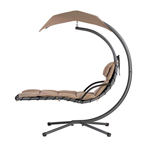 Ventanara Hängeliege Schwingliege Hängesessel Sonnenliege Hängesessel inkl. Sonnenschirm und Auflagepolster (Taupe) - 4