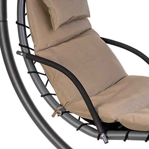 Ventanara Hängeliege Schwingliege Hängesessel Sonnenliege Hängesessel inkl. Sonnenschirm und Auflagepolster (Taupe) - 5