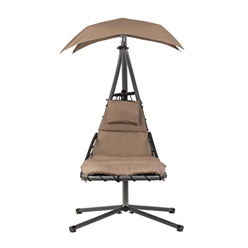 Ventanara Hängeliege Schwingliege Hängesessel Sonnenliege Hängesessel inkl. Sonnenschirm und Auflagepolster (Taupe) - 6
