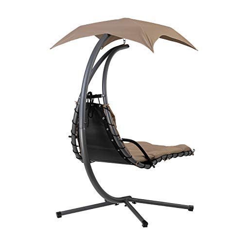 Ventanara Hängeliege Schwingliege Hängesessel Sonnenliege Hängesessel inkl. Sonnenschirm und Auflagepolster (Taupe) - 7