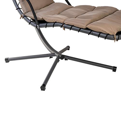 Ventanara Hängeliege Schwingliege Hängesessel Sonnenliege Hängesessel inkl. Sonnenschirm und Auflagepolster (Taupe) - 8
