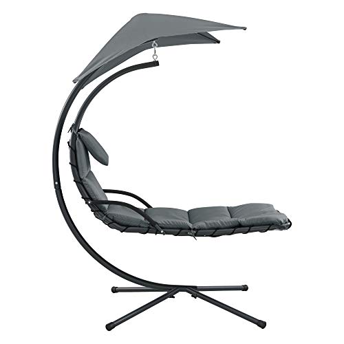 [en.casa] Hängeliege mit Sonnendach Schwebeliege mit Polsterauflage 120 kg Schwingliege Relaxliege Stahlgestell Polyester Grau - 5