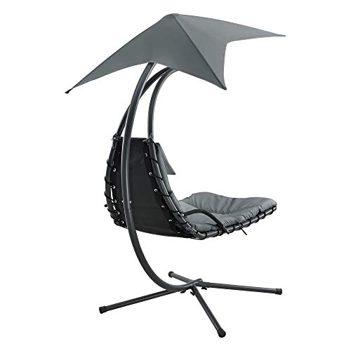[en.casa] Hängeliege mit Sonnendach Schwebeliege mit Polsterauflage 120 kg Schwingliege Relaxliege Stahlgestell Polyester Grau - 6