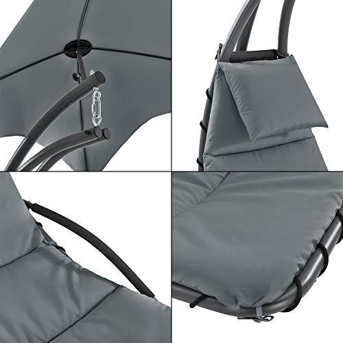 [en.casa] Hängeliege mit Sonnendach Schwebeliege mit Polsterauflage 120 kg Schwingliege Relaxliege Stahlgestell Polyester Grau - 7