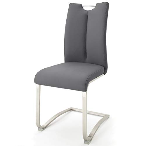 Robas Lund Esszimmerstühle 2er Set Grau, Echtleder Schwingstuhl Esszimmerstuhl max. 140 Kg Belastbar, Stuhl Artos - 2