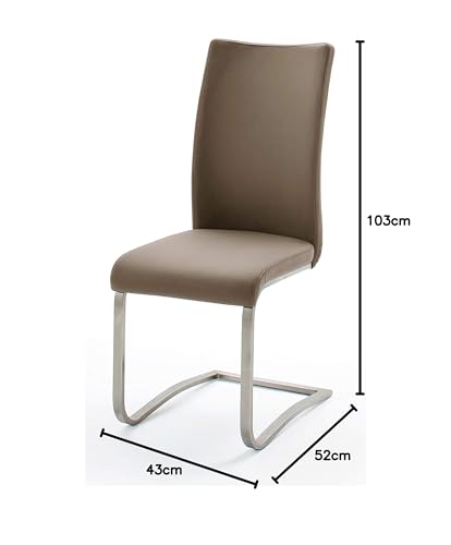Robas Lund Esszimmerstuhl Leder cappuccino 2er Set, belastbar bis 130 kg, Schwingstuhl mit Rindsleder, Gestell Edelstahl, Komfortsitzhöhe - 8