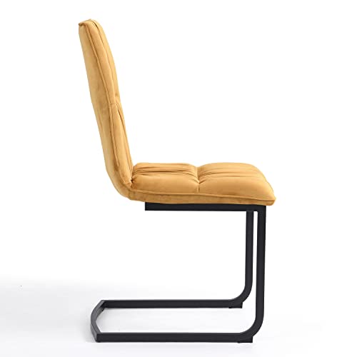 B&D home Esszimmerstühle 2er Set, Freischwinger Stühle Esszimmer, Schwingstuhl, Polsterstuhl, Essstühle, Küchenstühle, Samtstoff Senfgelb im Retrostil - 6