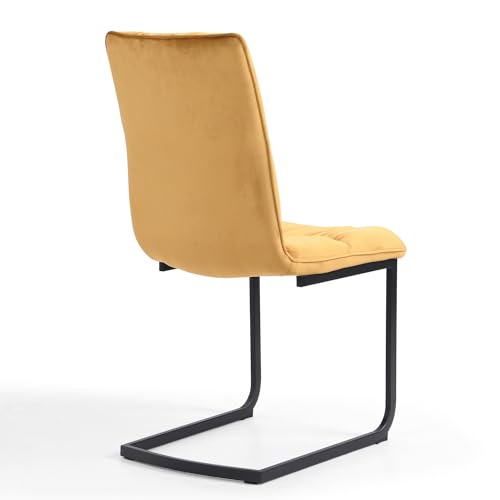 B&D home Esszimmerstühle 2er Set, Freischwinger Stühle Esszimmer, Schwingstuhl, Polsterstuhl, Essstühle, Küchenstühle, Samtstoff Senfgelb im Retrostil - 7