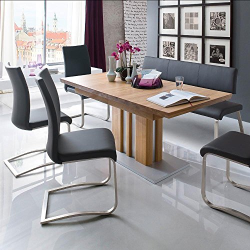 Robas Lund Esszimmerstuhl 2-er Set schwarz, Stuhl belastbar bis 130 kg, mit Kunstlederbezug, Gestell Edelstahl, 52l x 43b x 103h centimeters - 2