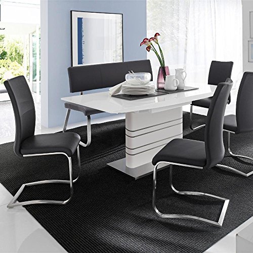 Robas Lund Esszimmerstuhl 2-er Set schwarz, Stuhl belastbar bis 130 kg, mit Kunstlederbezug, Gestell Edelstahl, 52l x 43b x 103h centimeters - 3