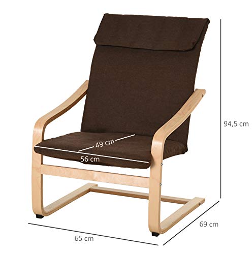 HOMCOM Relaxsessel Ruhesessel Relaxstuhl mit Armlehne Leinenbezug Holzgestell Braun - 3